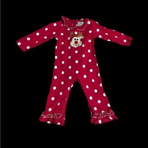 Three sisters baby girl polka dot reindeer Christmas one piece